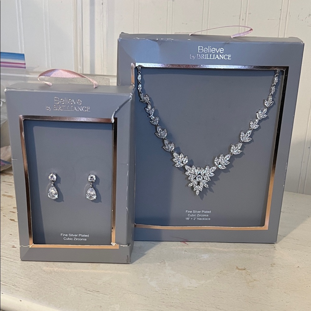 NWT Believe by Brilliance Silver plated earrings & Necklace